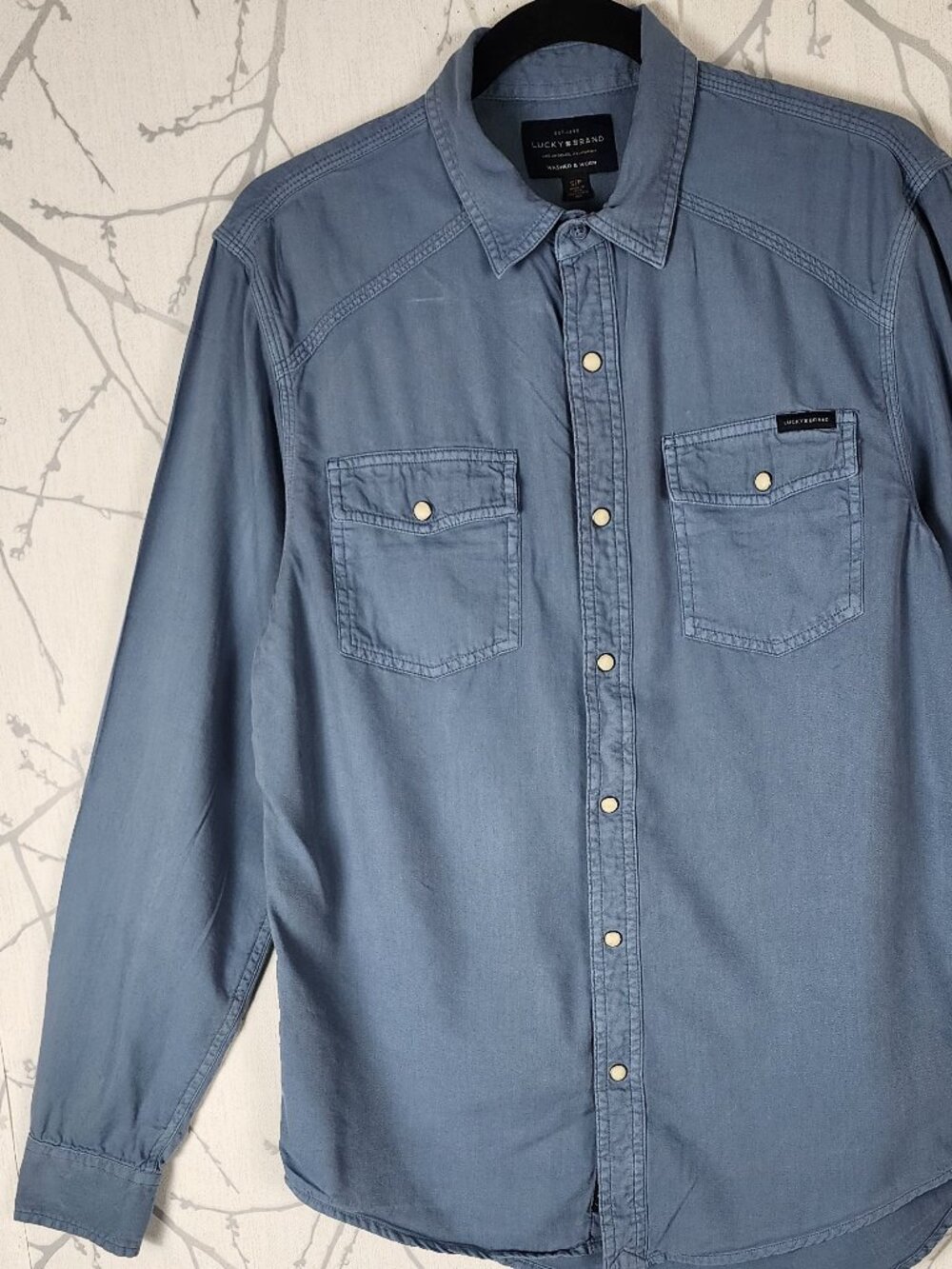 Lucky Brand Pale Blue Cotton Blend Pearl Snap Western Shirt